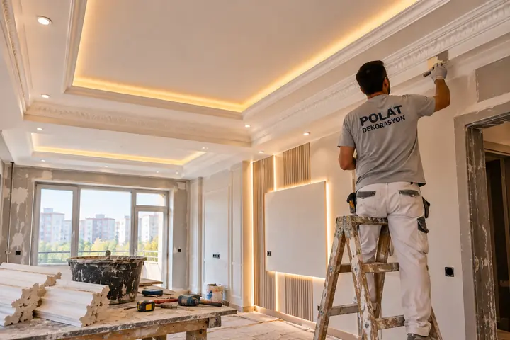 Alçıpan tavan ile kartonpiyer birleşim detayı